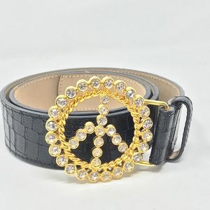 DONALD J PLINER leather & Crystal Peace Sign Belt